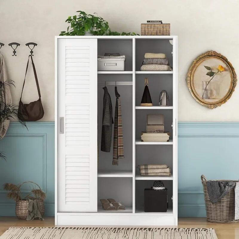 Armoire Closet with 3 Doors, Wardrobe Cabinet with Storage Shelves and Hanging Rail, Freestanding WoodenCloset for Bedroom