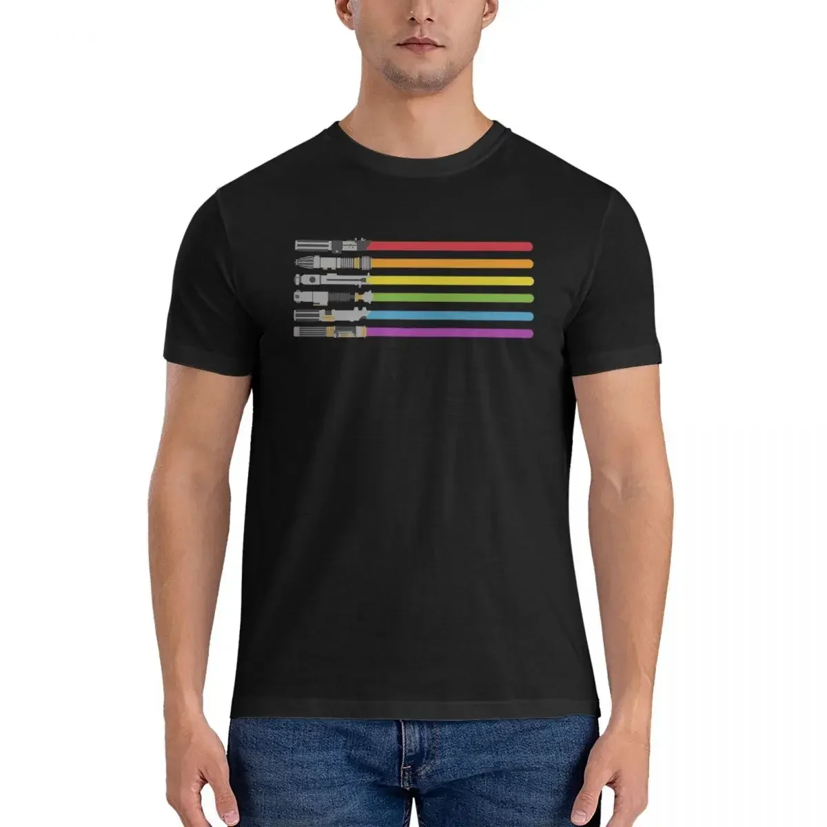 100% Cotton Lightsaber Rainbow T-shirt Unisex Fashion Oversized T Shirt Men O-Neck Summer Shirts Tops S-6XL