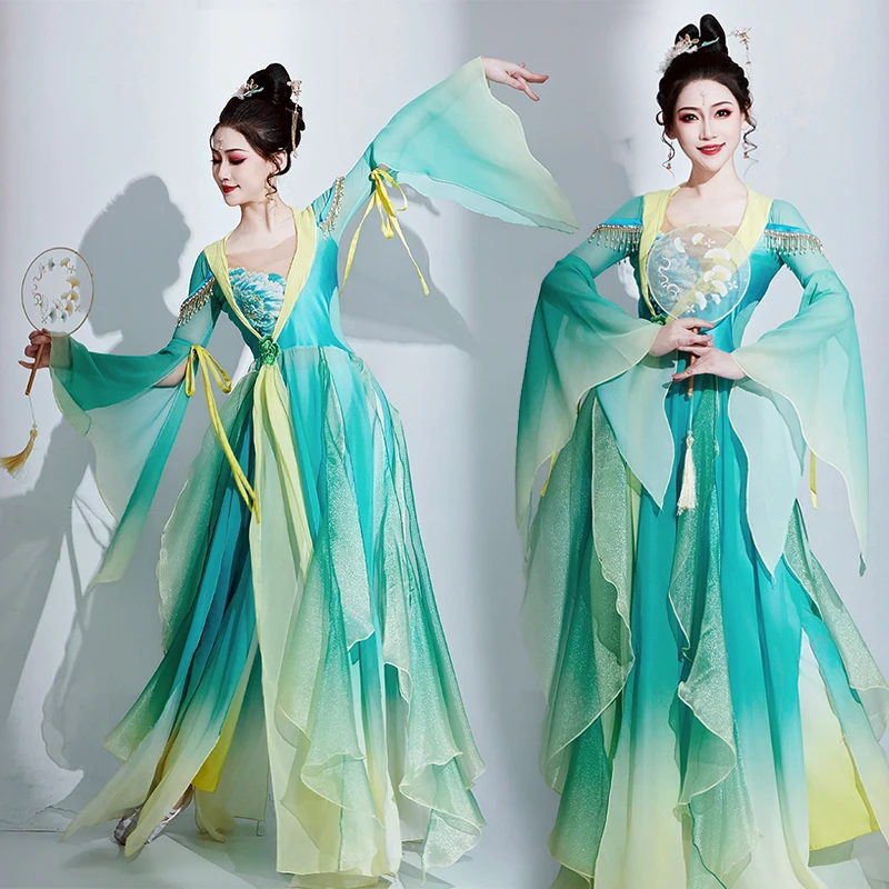 

Classical dance performance costume, elegant Chinese-style fan dance set, art examination dance costume