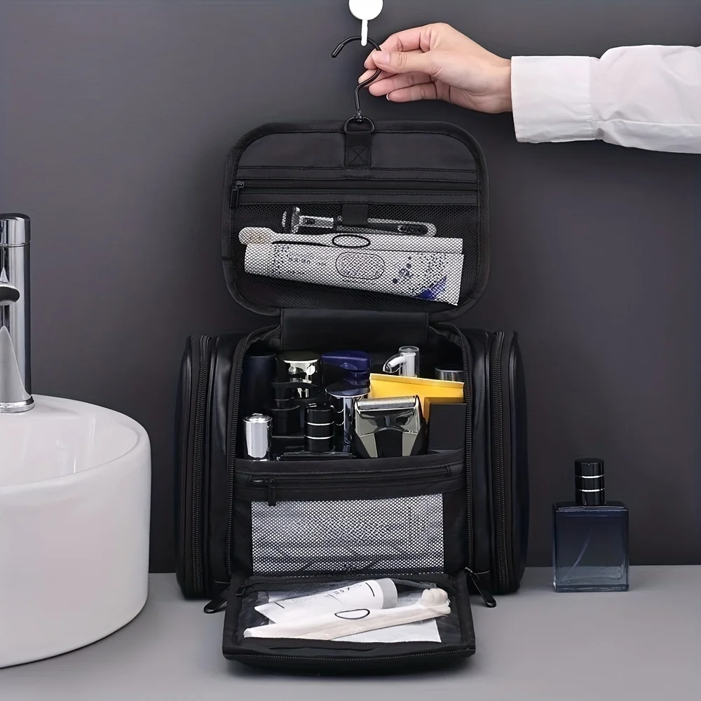 Große Unisex-Reise-Kulturtasche mit Haken, Mehrfach-Fächer-Waschtasche, Ideal für Tägliche Ausflüge, Perfektes Geschenk für Männer und Frauen – Detail 4
