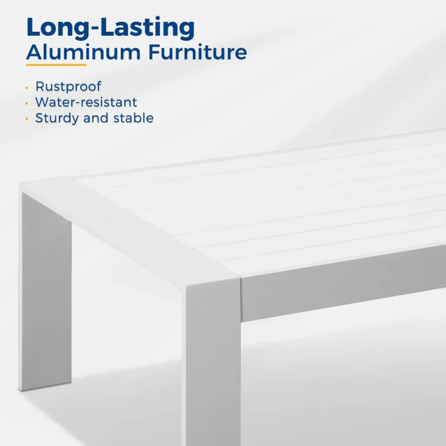 All-Weather Aluminum Outdoor Coffee Table Modern Rectangle Patio Table White