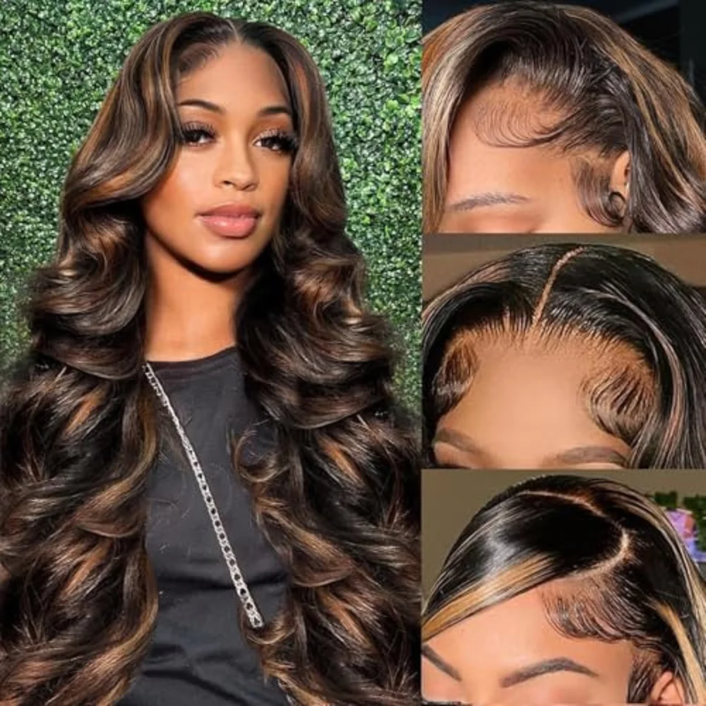 Peruki z ludzkich włosów FB/30 Highlight Colored 13x6 HD Body Wave Lace Frontal, wstępnie wyskubane, wstępnie wybielane, o gęstości 200, peruki typu 13x4 Lace Front