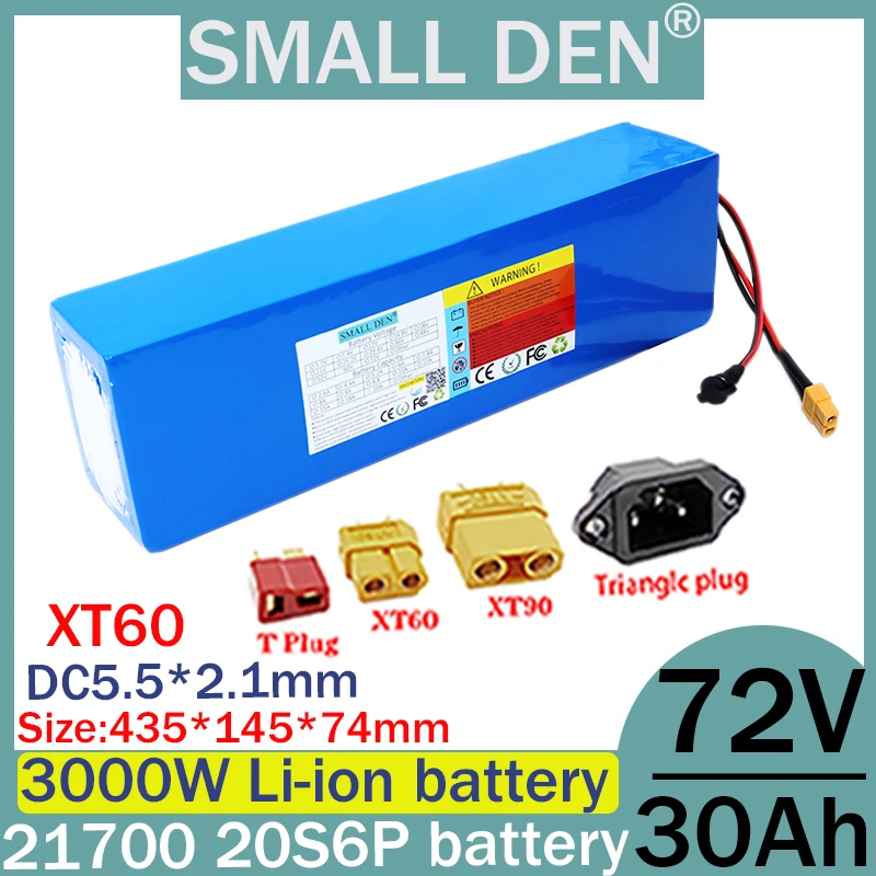 New 72V 30AH lithium battery pack 21700 20S6P 3000W motor,built-in 40A BMS scooter bicycle rechargeable battery electric vehicle