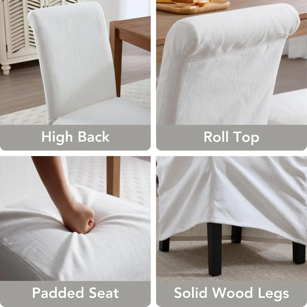مجموعة كراسي تناول الطعام ذات الغلاف المنزلق مكونة من 2، كراسي غرفة طعام بارسونز المنجدة مع غطاء من الكتان قابل للإزالة، مزرعة حديثة #3