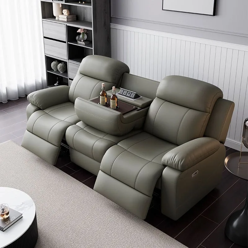 Space electric cabin leather multi-functional sofa home theater small apartment living room trio durable