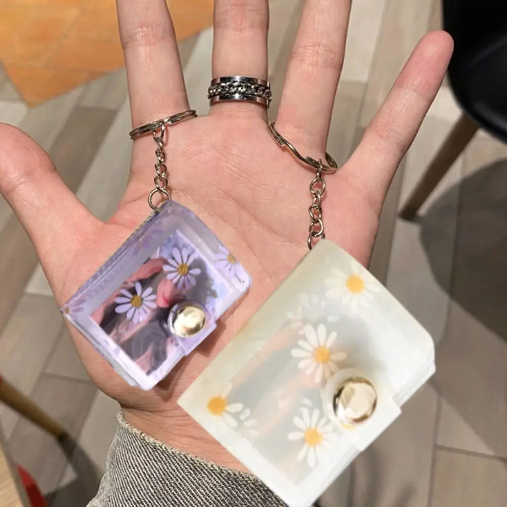 Portable Little Daisy Mini Photo Album PVC with Keychain Keychain Mini Album Name Card Book
