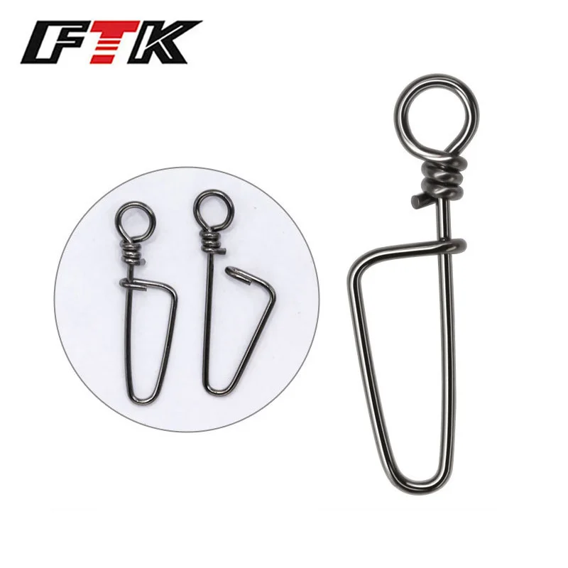 

FTK 50Pcs Hooked Snap Pin Stainless Steel Fishing Barrel Swivel Safety Snaps Hook Lure Accessories Connector Snap Pesca Tools