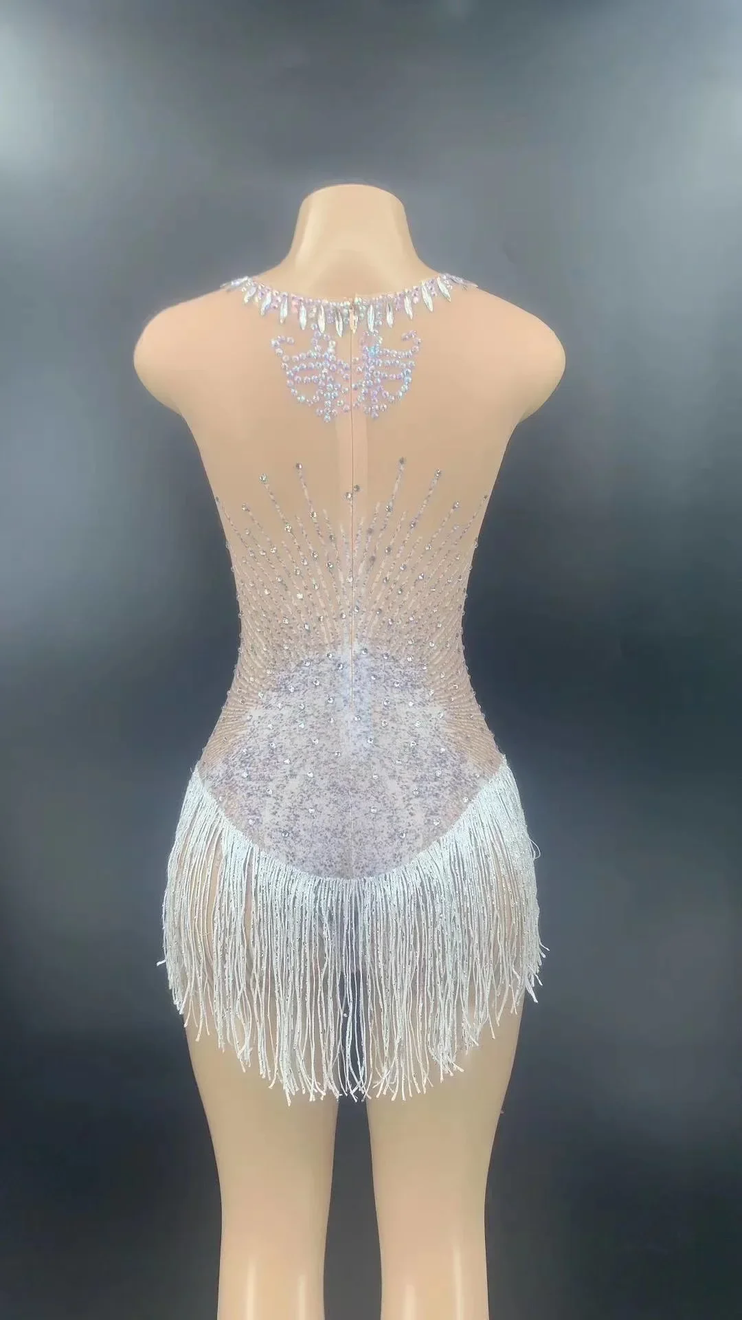 Nu brilhante cristal strass borla sexy sem mangas bodysuits para mulheres boate dj roupas de baile palco trajes cantor