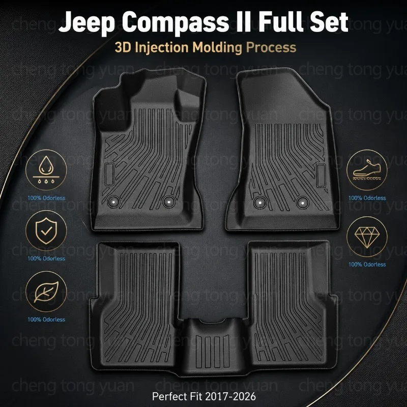 TPE-Autofußmatten, für Jeep Compass II 2017-2026 Europäische Kraftstoffversion, Umweltfreundliches Material, Rutschfest, Innenraumzubehör