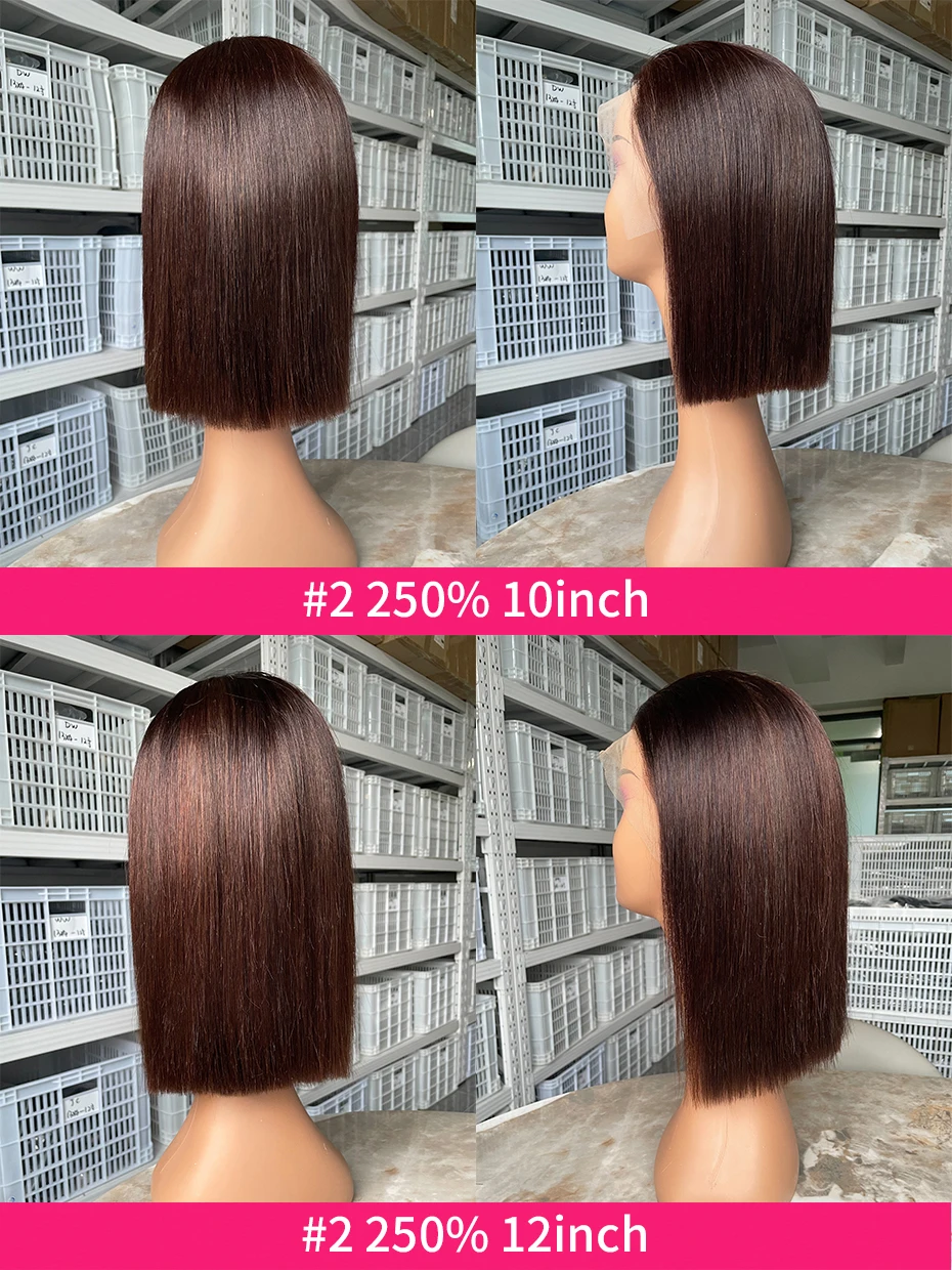 #2 Brown Chocolate Color 250 Density Lace Frontal Wig Human Hair Raw Vietnamese Double Drawn 13x4 Bob Lace Front Human Hair Wigs