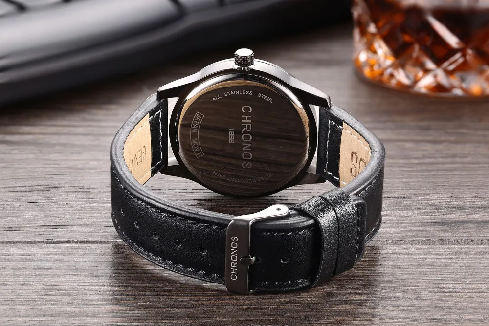 Men\'s Fashion Causal Calendar Wristwatch Top Brand Waterproof Classic Brown Black Leather Watch Numeral Clock Relogio Masculino