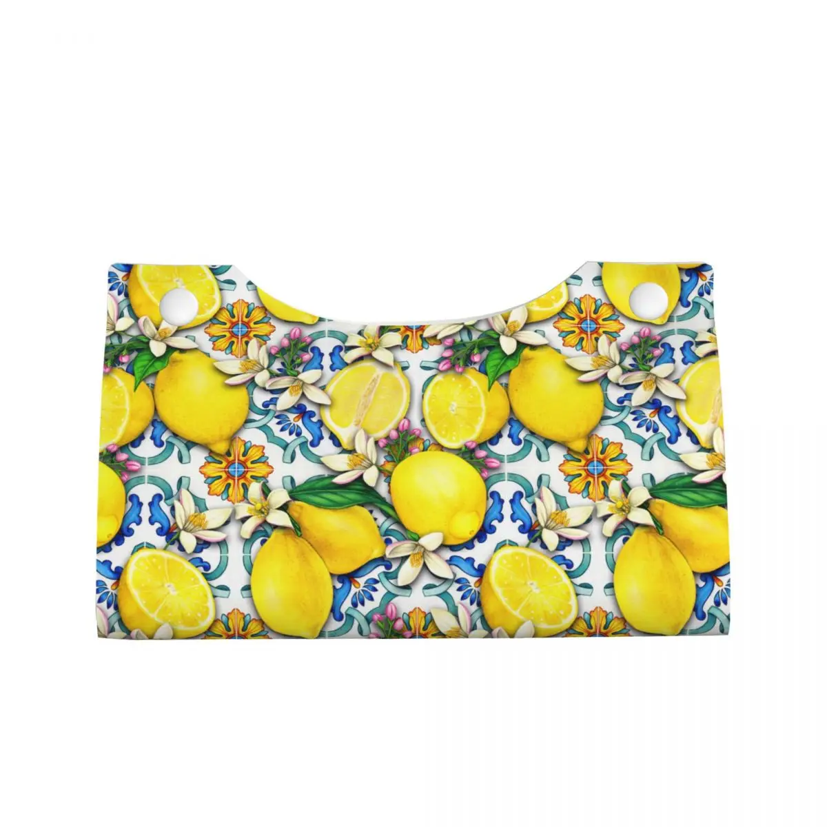 Custom Mediterranean Lemons Tiles Tissue Box Cover PU Leather Rectangular Facial Tissue Box Holder for Bathroom Home