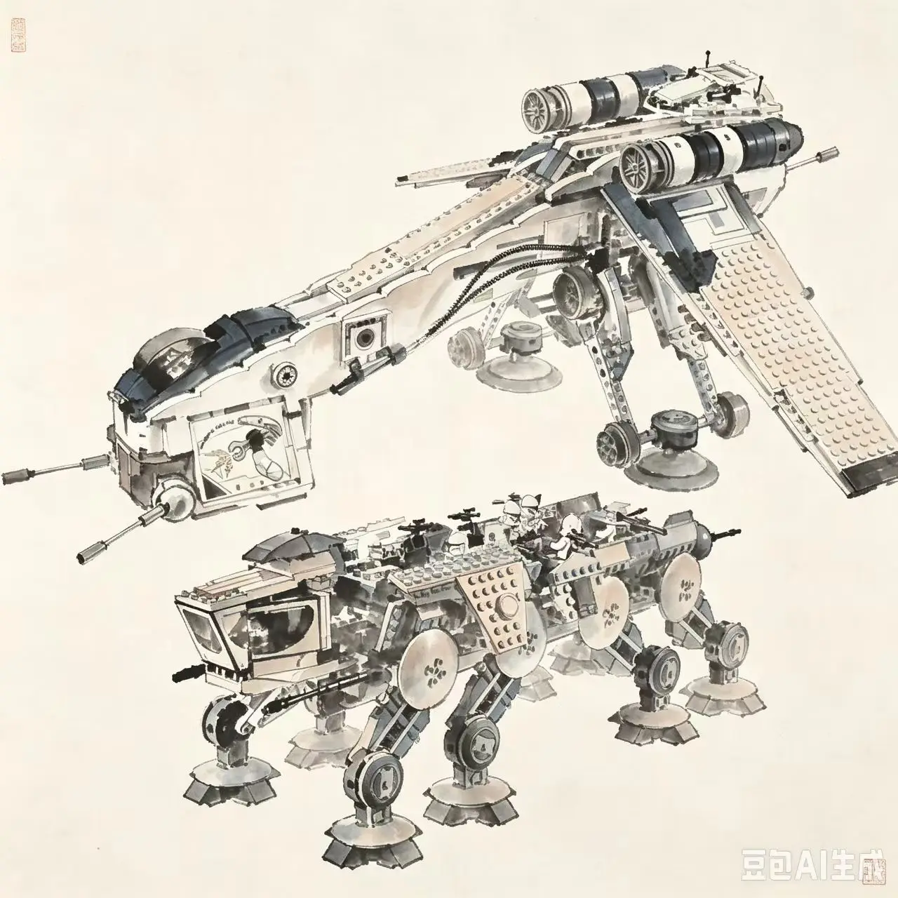 UCS aircraft moc battle ship aerobat building block AT-OT model Modularize Design Star Educational Toy Gift 1758pcs 05053