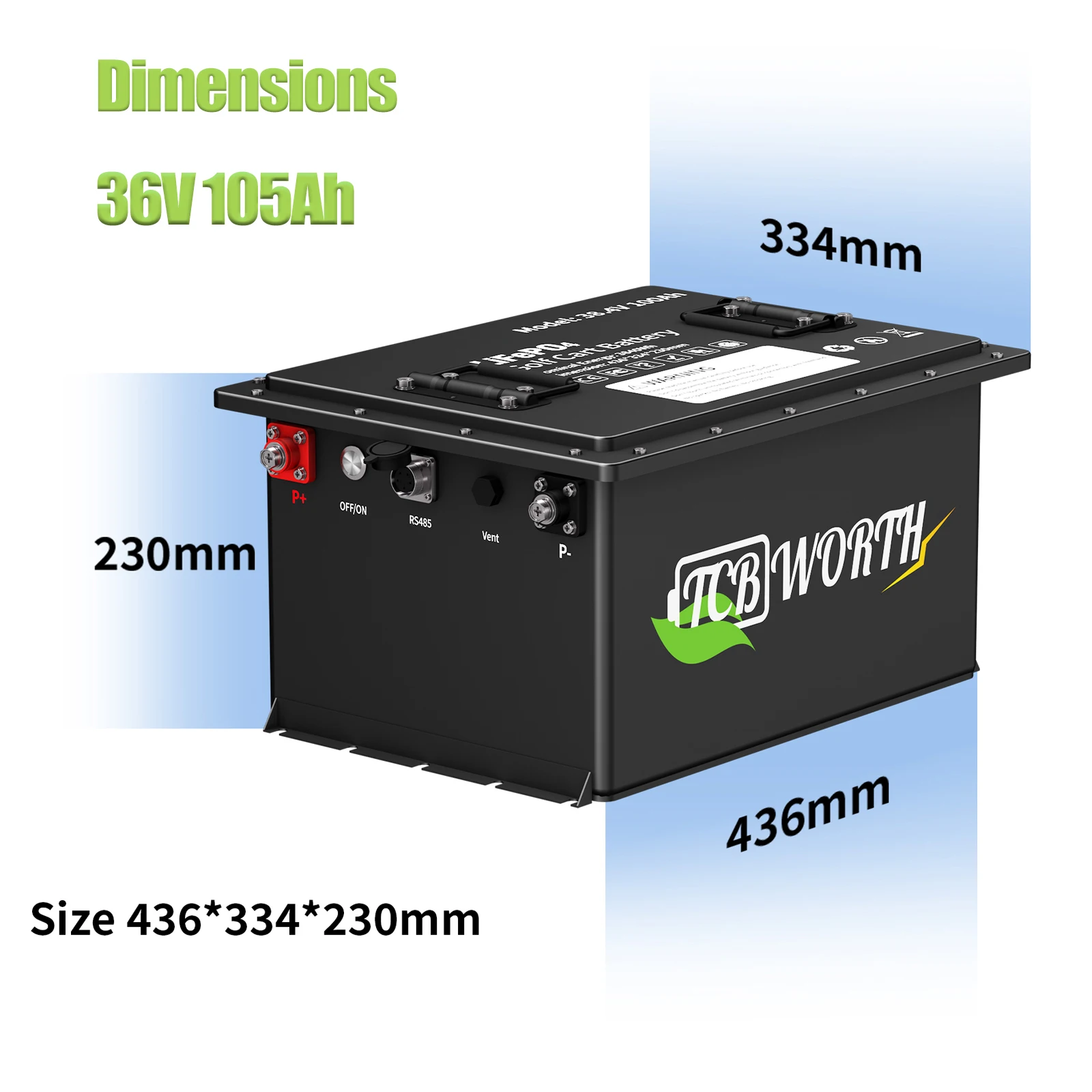 36V 105Ah Golf Cart Lithium Battery,Built-in BMS,MAX 7.68kW,with Touch Monitor,APP Supported for Club Car,Golf Carts,RV