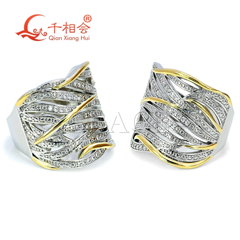 20mm double color yellow silver Multi Twisted Wide Rings Silver hip hop Moissanite Ring Men women Diamonds Male fine Jewelry