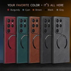 Luxury Leather Magnetic Phone Case for Samsung Galaxy S24 S23 S22 S21 S20 Ultra FE Note 10 20 Plus Magsafe Wireless Charge Cover