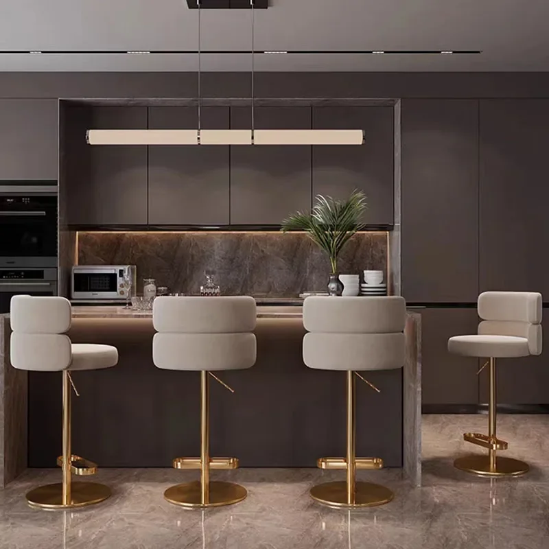 Silla de Bar de diseño nórdico para el desayuno, mueble de salón de lujo con elevación ajustable, suave, color blanco