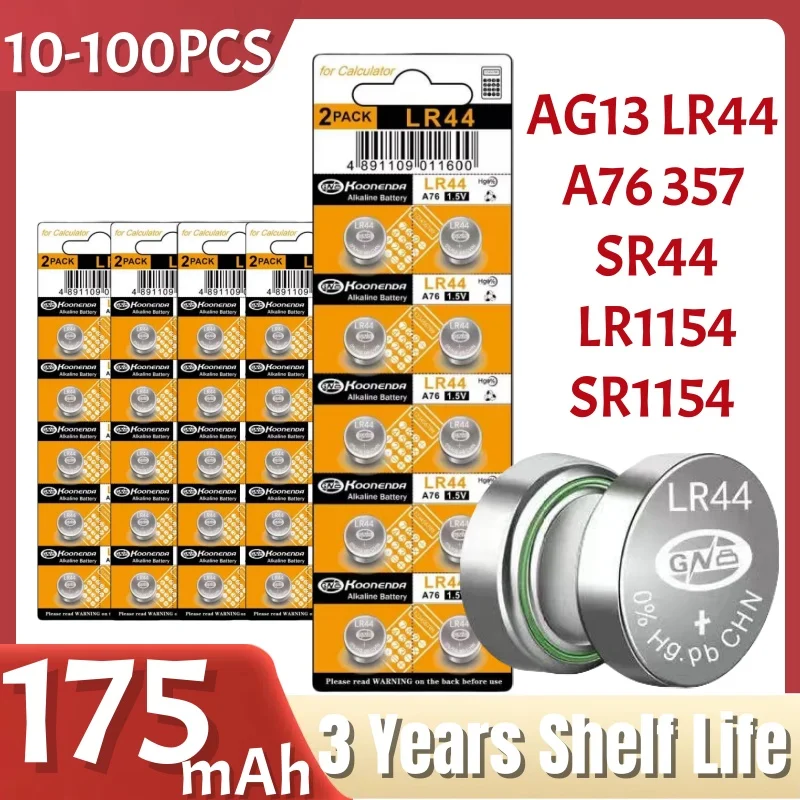 UKGF AG13 Button Cell LR44 A76 357 357A LR1154 SR1154 SR44 Button Battery For Watch Car Key Remote Control Electric Toys