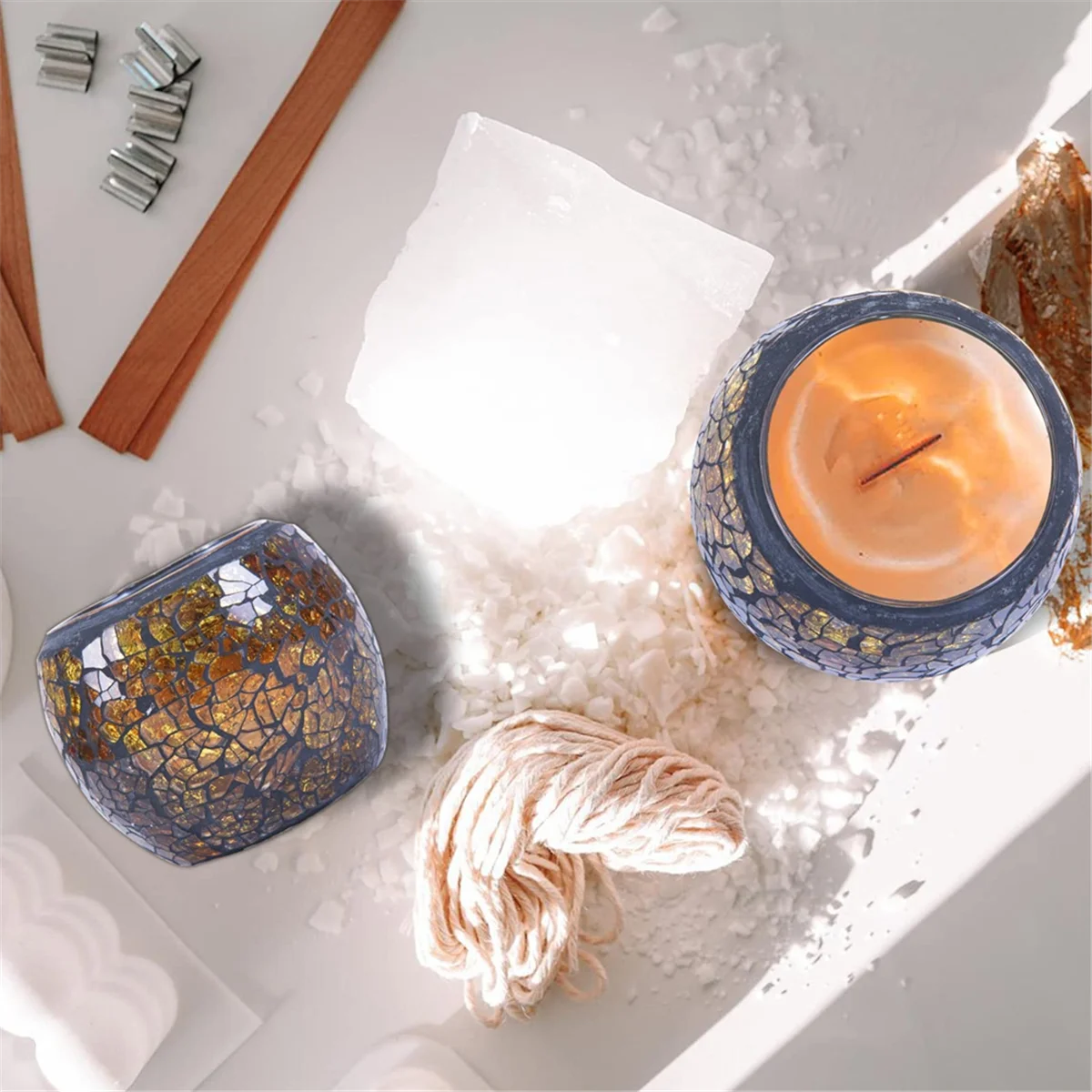 ABXHH Portacandele in vetro a mosaico/portacandele/vaso/portapenna, candela romantica fatta a mano in vetro spezzato