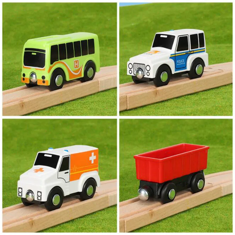 New Wooden Train Magnetic Truck Helicopter Wood Track Railway Accessories Car Toy For Children Fit Wood Biro Tracks