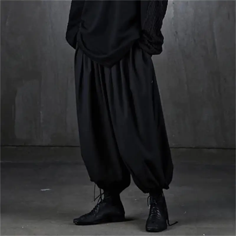 

BYTHER men's Korean edition of alternative fashion loose lacing can be bound feet fashion wide leg trousers