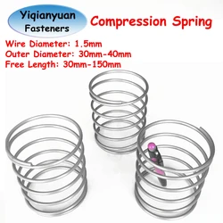 Yiqianyuan 2Pcs Wire Diameter 1.5mm SUS304 Stainless Steel Large Diameter Compression Spring OD=30mm-40mm Free Length 30mm-150mm