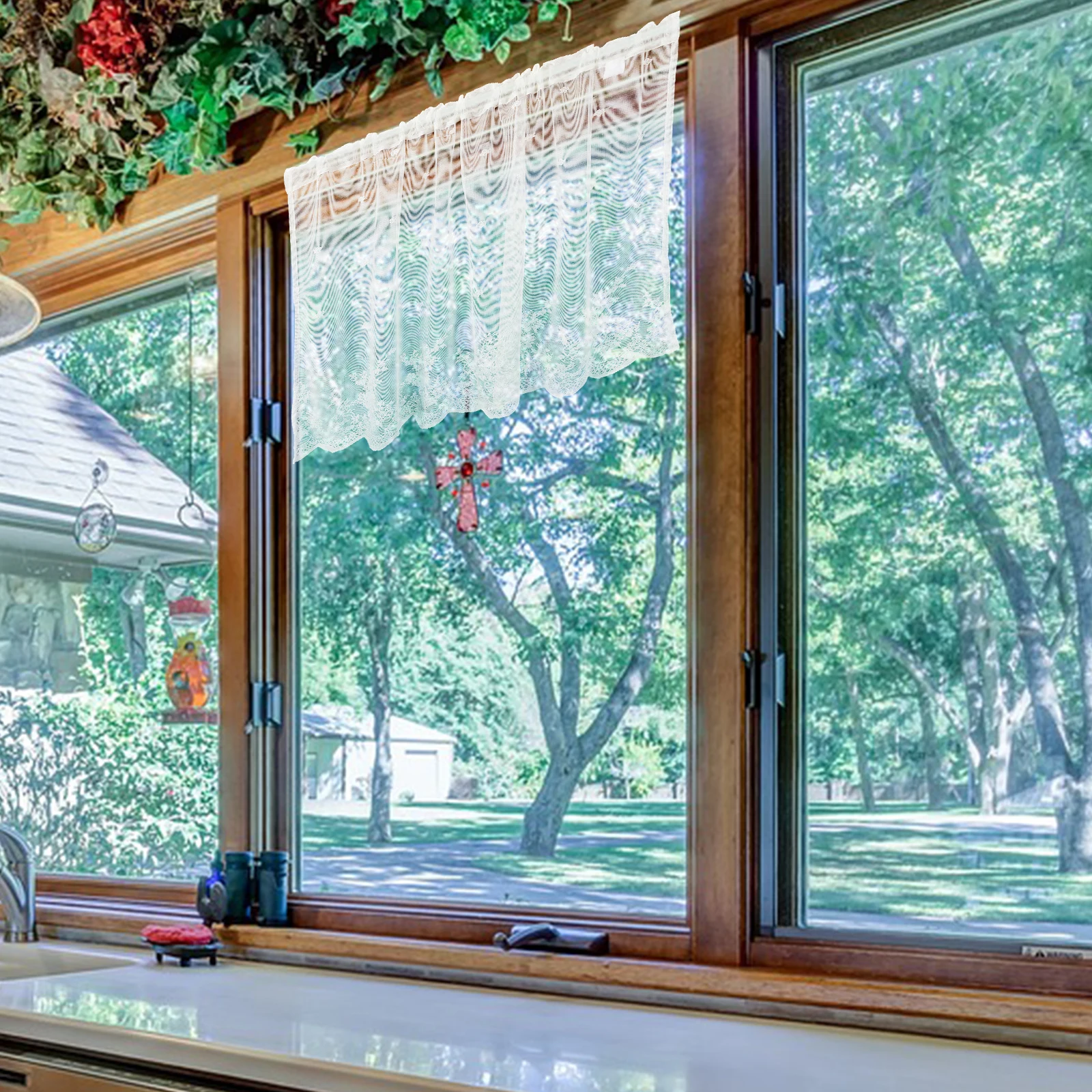 

Coffee Curtain Kitchen Window Curtains Farmhouse Short Cabinet Floral Valance Decor for Bathroom Closet Cafe Curtains Over