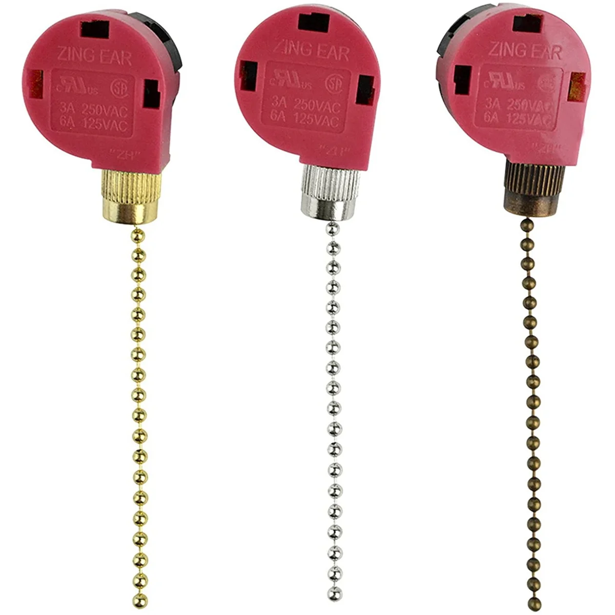 3PC Ceiling Fan Switch 3 Speed 4 Wire Zing Ear ZE-268S6 Fan Pull Chain Switch Replacement Speed Control Switch Copper