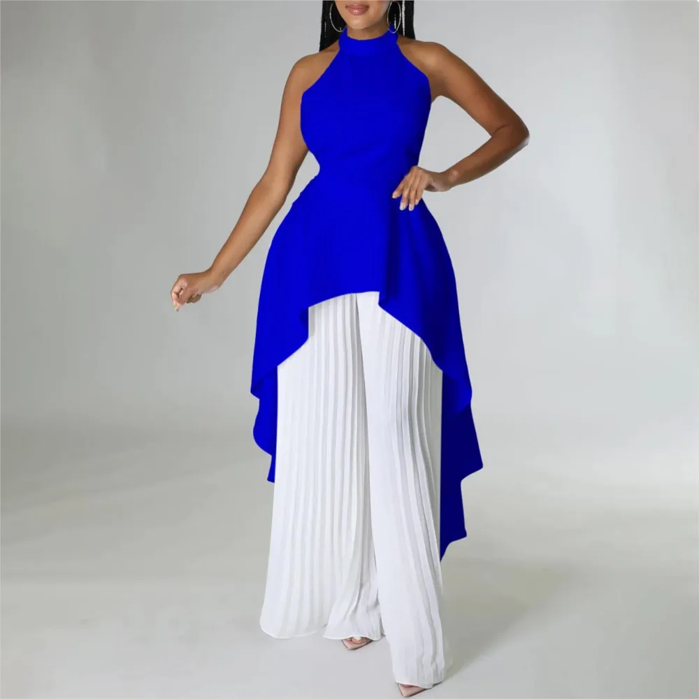Top lungo senza schienale con scollo all'americana sexy Top estivo da donna Pantaloni a gamba larga pieghettati Set da 2 pezzi Elegante abito da festa femminile 2025