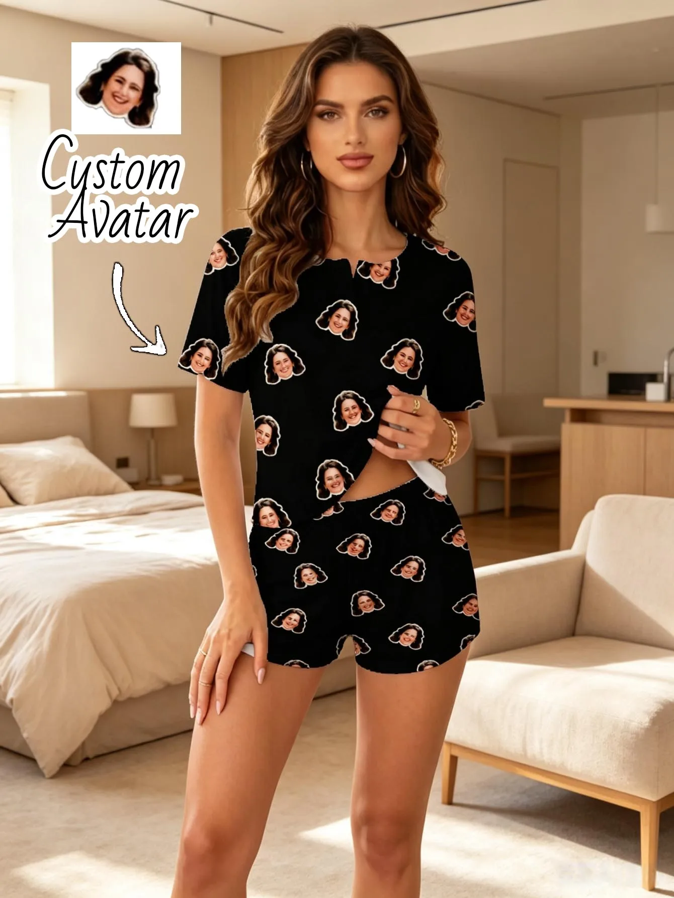 Conjunto de Pijama Personalizado de Manga Corta con Nombre Personalizado, Ropa de Dormir Suave para Verano, Ropa para el Hogar, Regalo de Cumpleaños para Mujer, Mejor Amiga