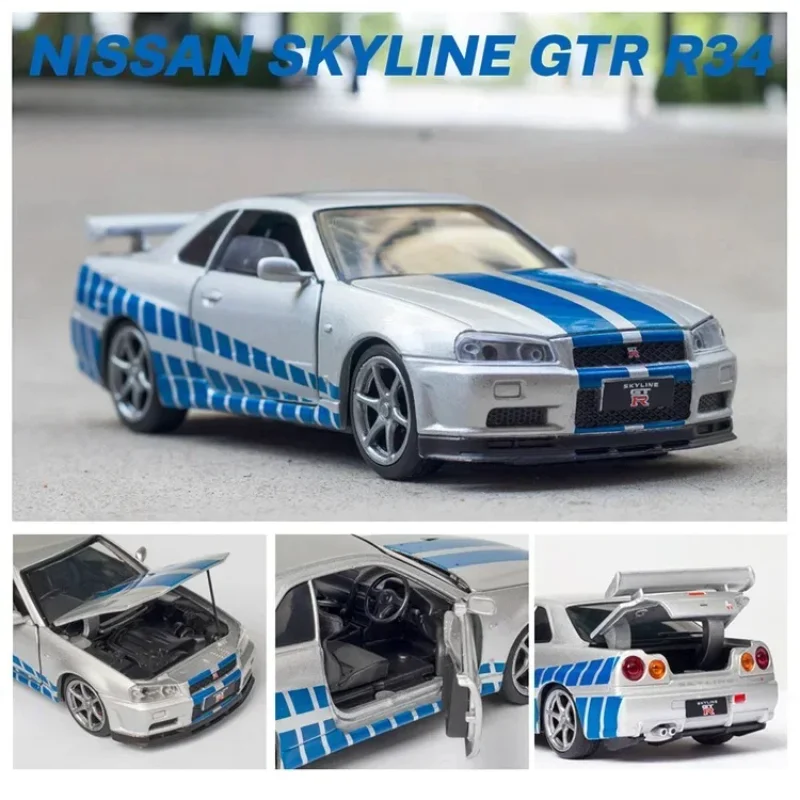 Nissan Skyline Ares GTR R34 Diecasts Veículos de brinquedo metálico para crianças, modelo de carro, alta simulação, brinquedos de coleção, novo, 1:32