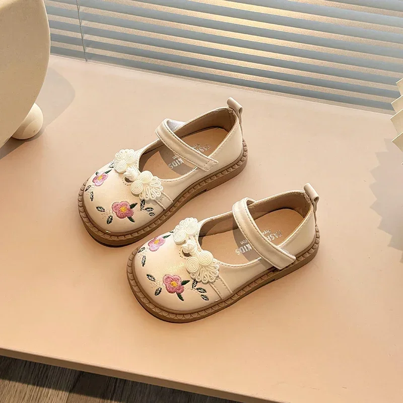 Embroidered Bow Girls Leather Shoes Non Slip Girls Casual Leather Shoes PU Spring Autumn Outdoor Size 21-34 Sandalias De Mujer