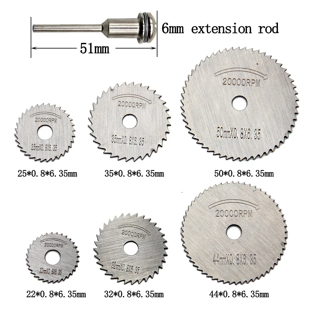 7pc woodworking metal cutting saw blade electric drill circular saw blade 3.2mm extended rod electric grinder tool accessory set