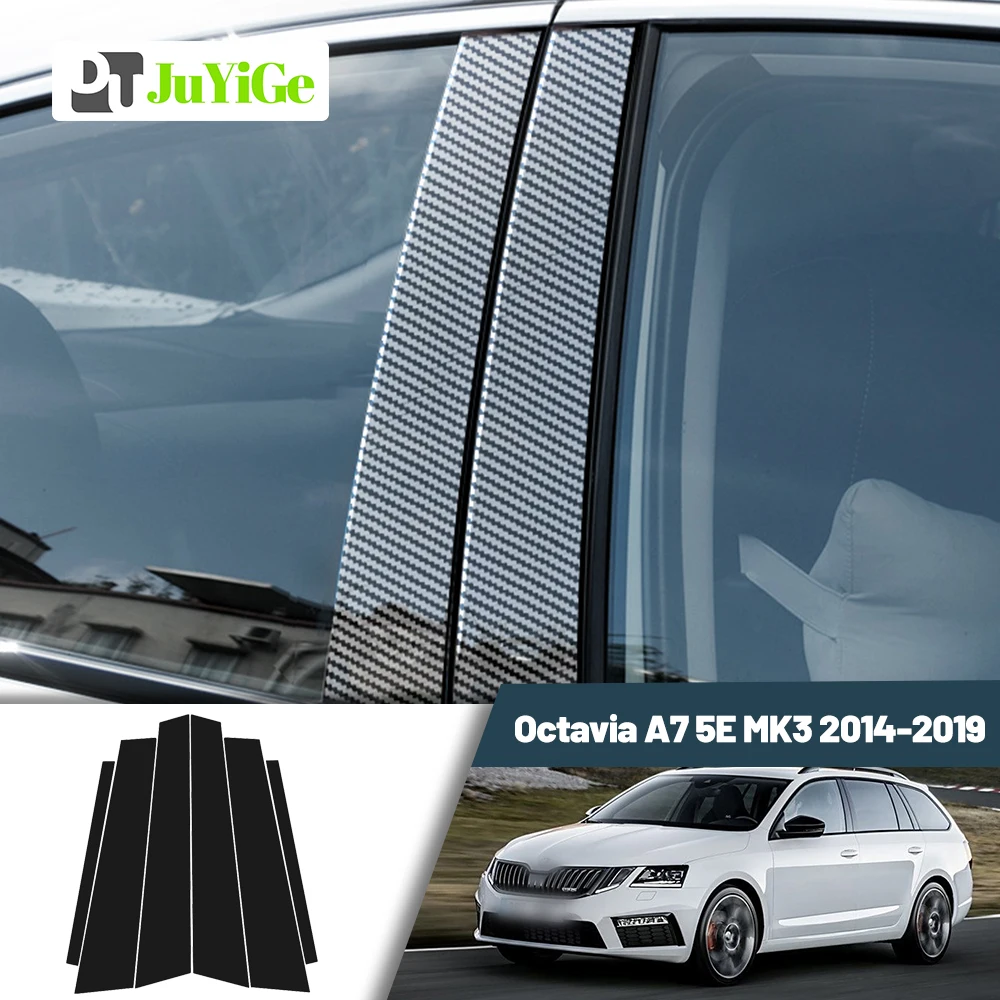 Glossy Black Carbon Fiber Window Door Deal B C Pillar Post Cover Sticker For Skoda Octavia A7 5E MK3 2014-2019 2015 2016 2017