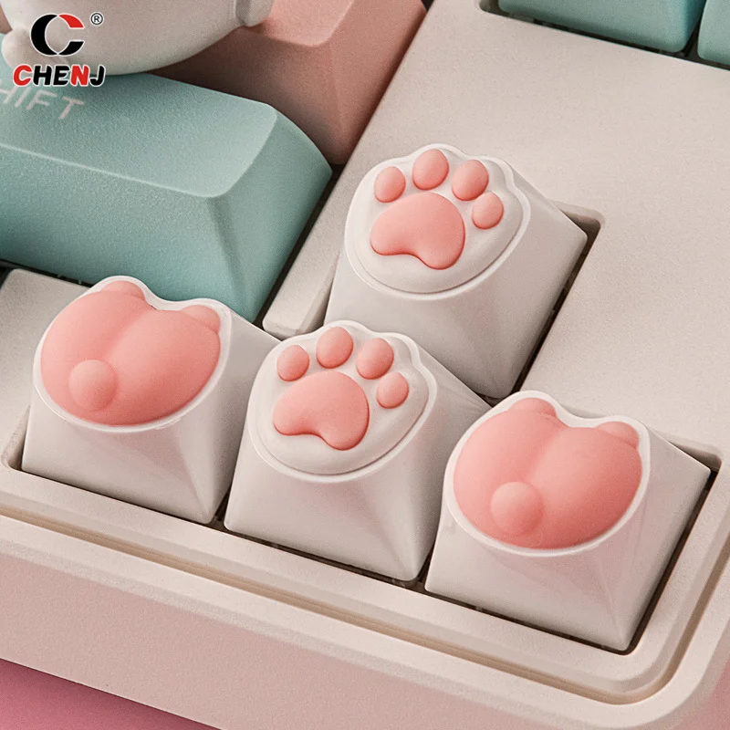 Teclas de Color rosa con forma de pata de gato para teclado mecánico Cherry MX Switch, tapa de tecla personalizada DIY, tecla de silicona suave artesanal