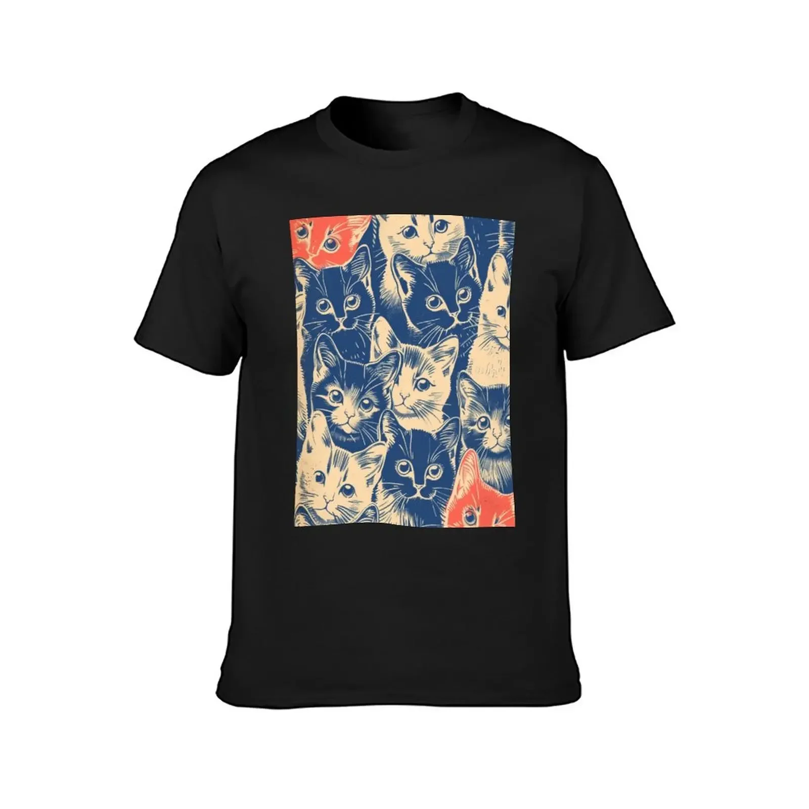 Adorable Vintage Art Cute Cats Pattern Retro T-Shirt hippie clothes oversized graphic tee funny t shirts men