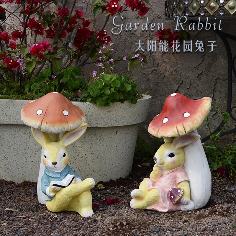 Solar Garden Mushroom Rabbit Flower Pot Garden Cute Animal Decoration Kindergarten Cartoon Ornament Outdoor Landscaping