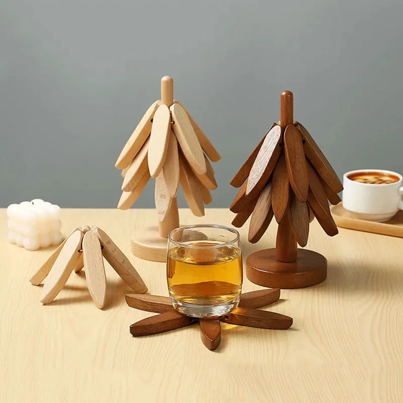 Thermal insulation mat dining table decor solid wood thermal insulation mat small tree thermal insulation mat creative foldable