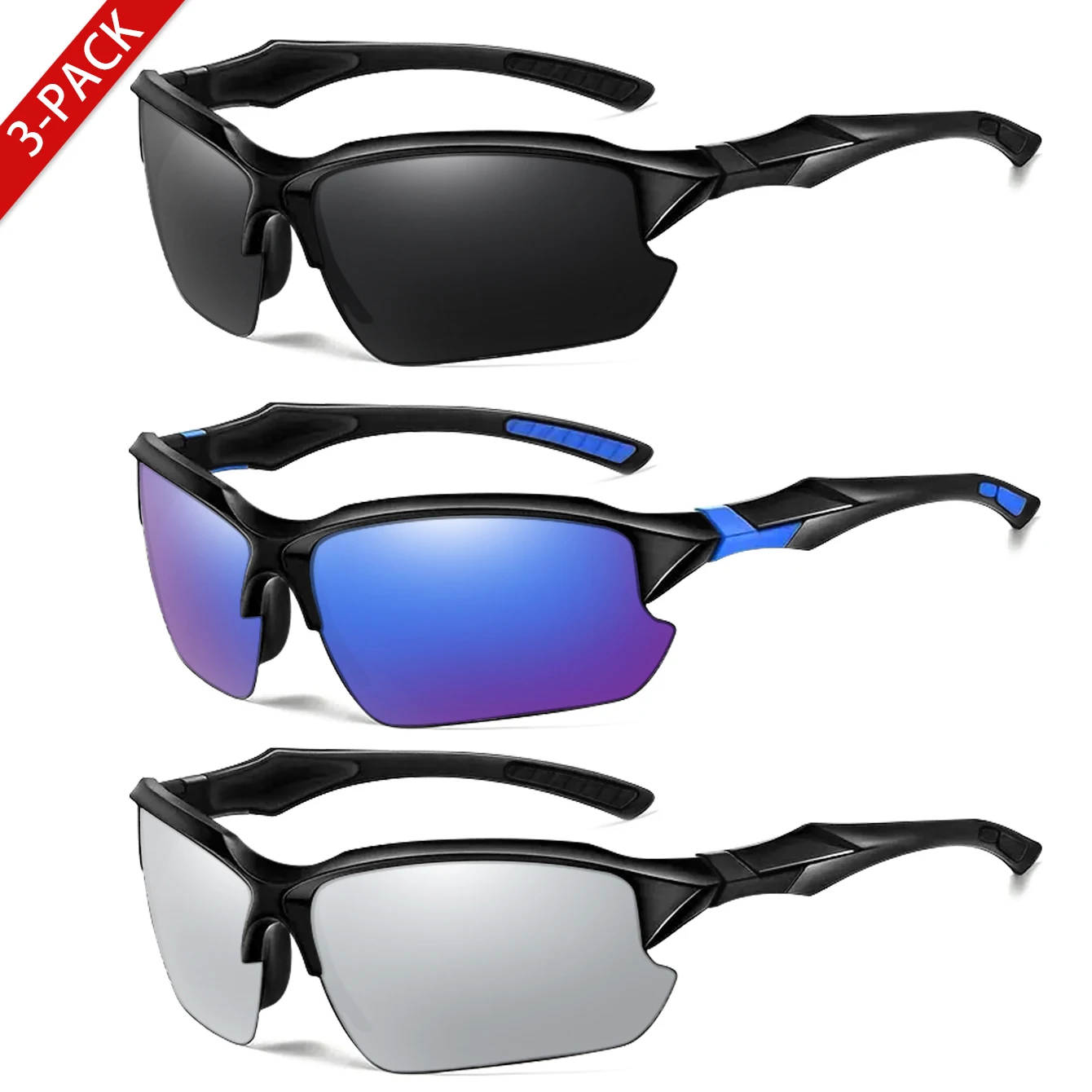 3 Paar polarisierte Fahrrad-Sonnenbrillen für Damen und Herren, Outdoor-Sport, Vintage, Laufen, Fahren, Fahrradbrillen, Festival-Geschenk