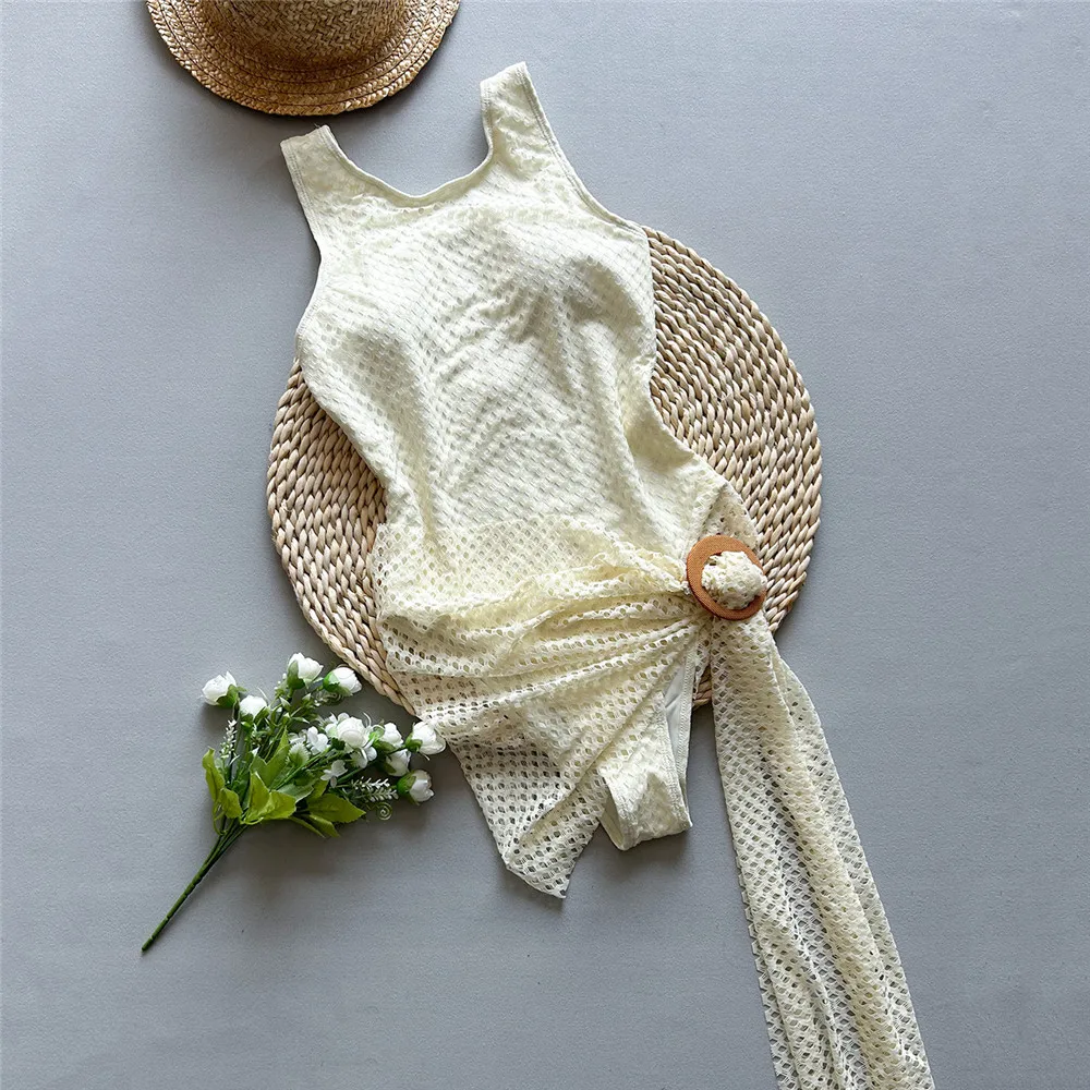 

Бежевый однотонный купальник с открытой спиной, рыболовная сеть, сексуальный купальник, женский цельный купальник, лето 2029, пляжное платье, монокини, купальный костюм