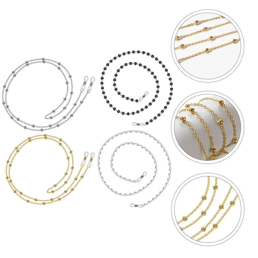 

4Pcs Eyeglasses Chain Fashion Non-Slip Hanging Rope for Glasses Mask Use Sturdy Reusable Design Elegant Metal Strap