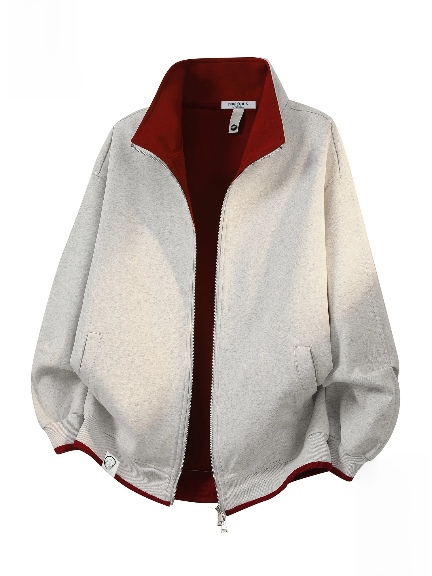 

PaulFrank Year Red Patchwork Open Cardigan Sweatirt Men's Spring American Casual Stand Collar Jaet Loose Fit