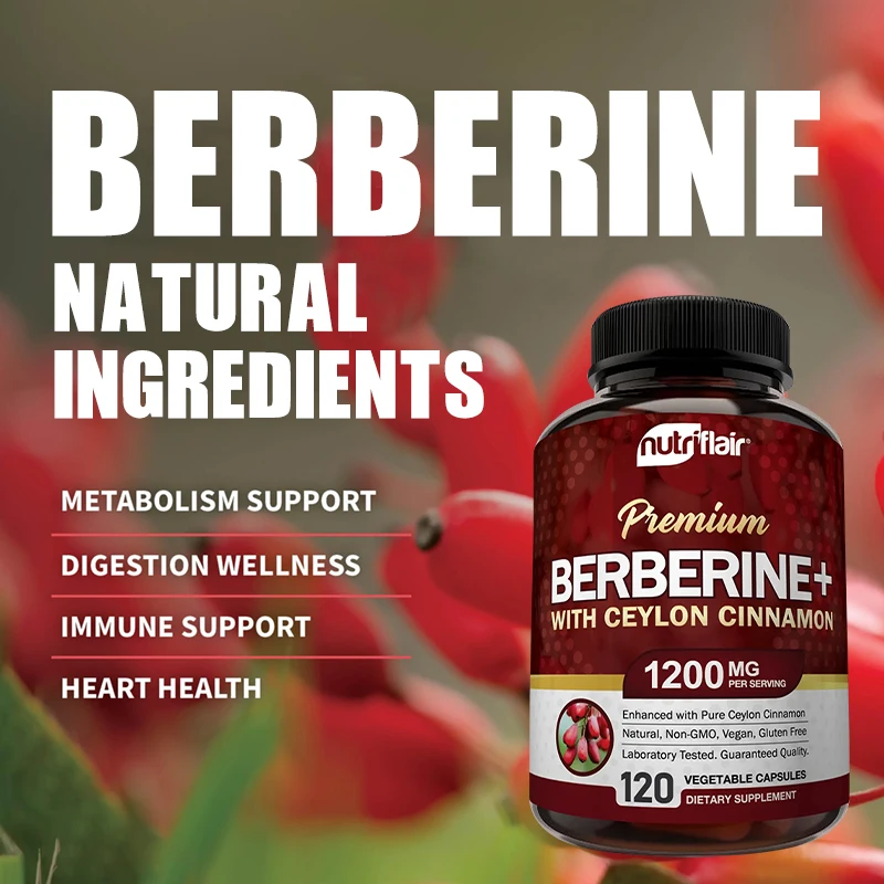 Premium Berberine HCl 1200mg- Ceylon Cinnamon Supplement - Supports Glucose Metabolism, Immune System, Healthy Weight Management