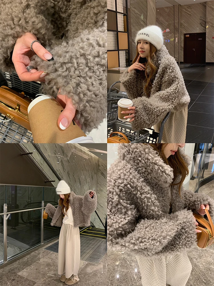 Superniniyy 여성용 롱 Sve 모직 모피 코트 스탠드 칼라 지퍼 루즈핏 헤어 텍스처 통근 슬레 겨울 아우터웨어