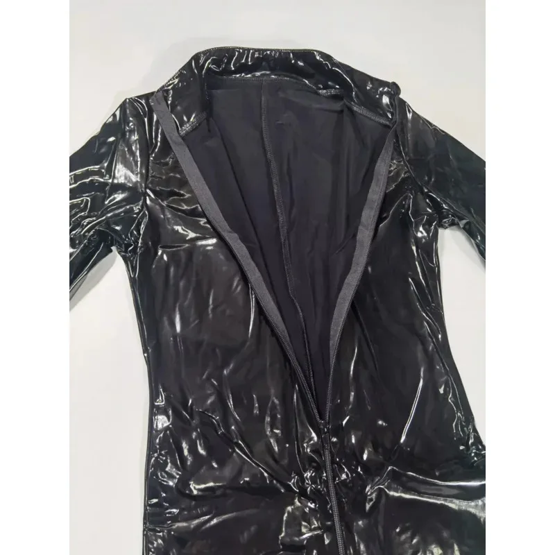 2025年新作 プラスサイズ レディース セクシー ラテックス キャットスーツ ブラック フルボディスーツ ジャンプスーツ フェイクレザー コスチューム eqs9X