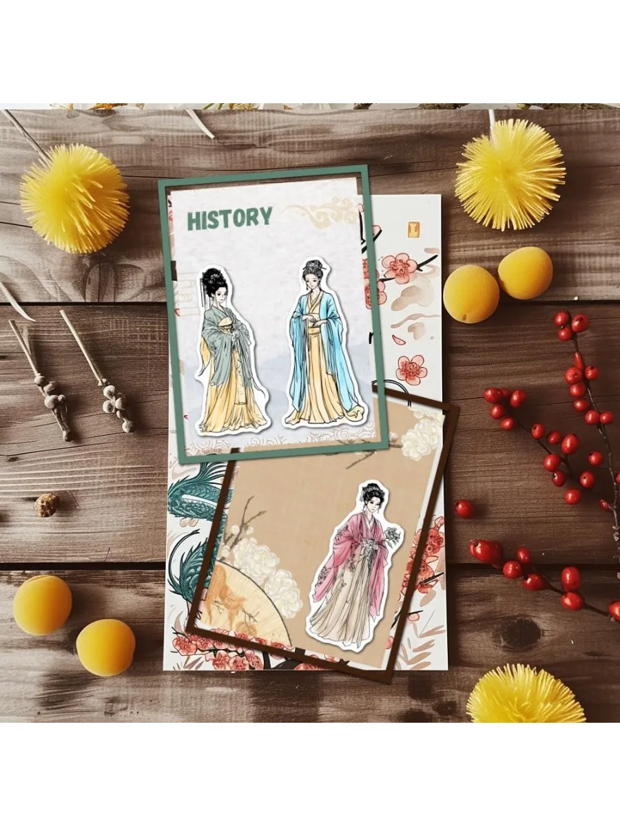 1Sheet Hanfu Women Clear Stamps Ancient China Lady Silicone Clear Stamp Seals Fan Transparent Stamps for DIY Scrapbooking Cards