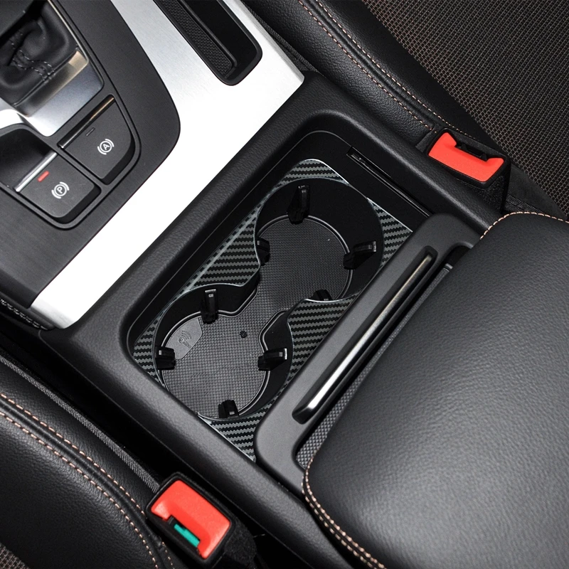 Stainless Steel Car Console Water Cup Holder Frame Decorative Cover Stickers Trim For Audi Q5 FY 2018-22 Interior Accessories