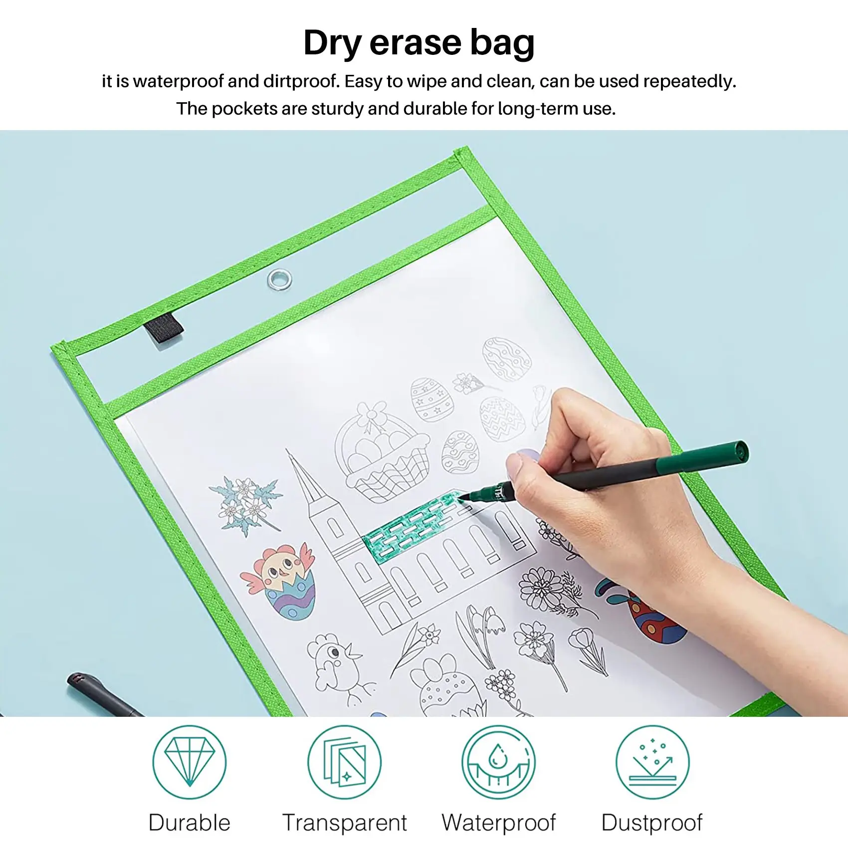 10 Stück wieder verwendbare trocken abwisch bare Taschen, verschiedene Farben für Kinder Kinder Studenten