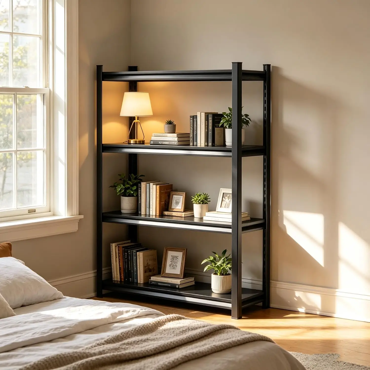 Metal Book Shelf 4 Tier Adjustable Heavy Duty Storage Rack Living Room Bedroom Library 54