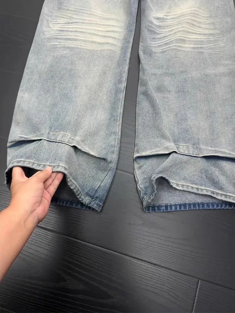 الرجعية الأمريكية Waed سكين الجينز الرجال فضفاض مستقيم الساق واسعة الساق السراويل النسائية شارع العليا فيبي جينز غير رسمي